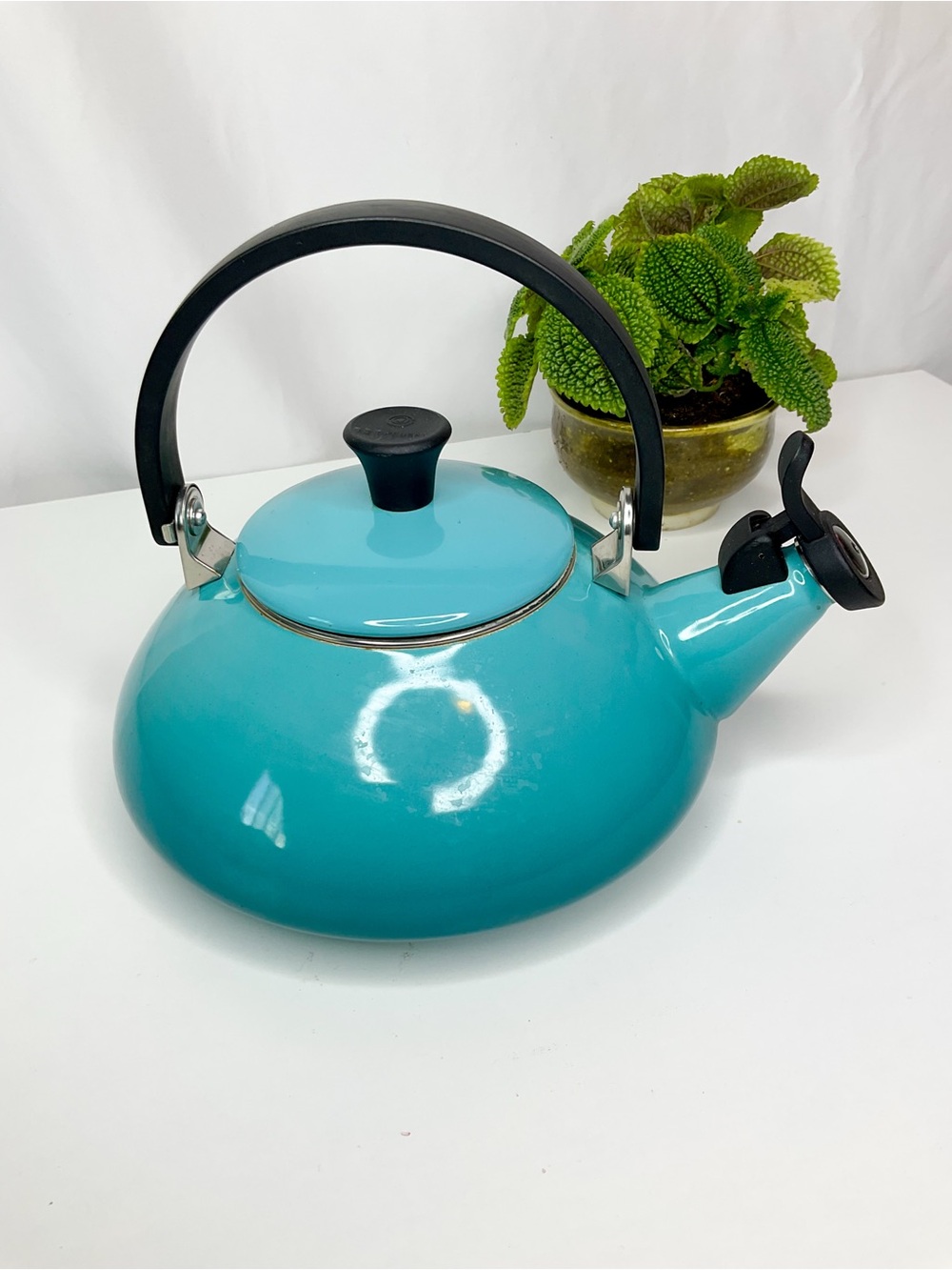 LE CREUSET Teal “Zen” Stovetop Whistling Kettle with Black Handle